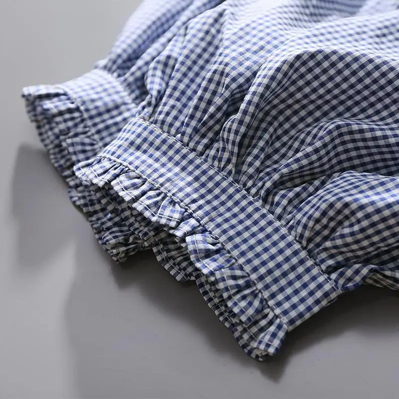 Vintage Kanten Blauw Geruit Shirt Bellissima's