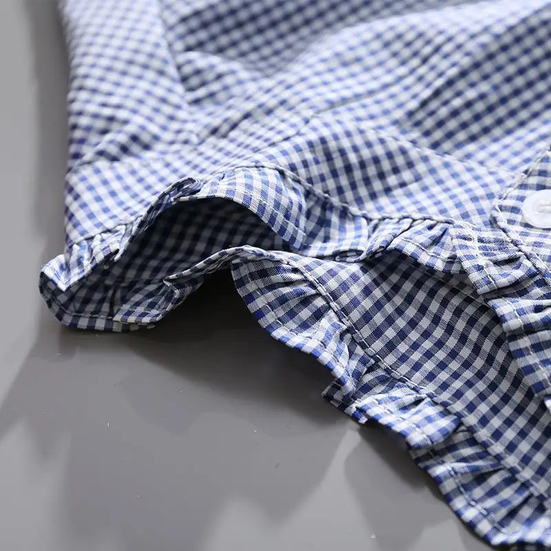 Vintage Kanten Blauw Geruit Shirt Bellissima's