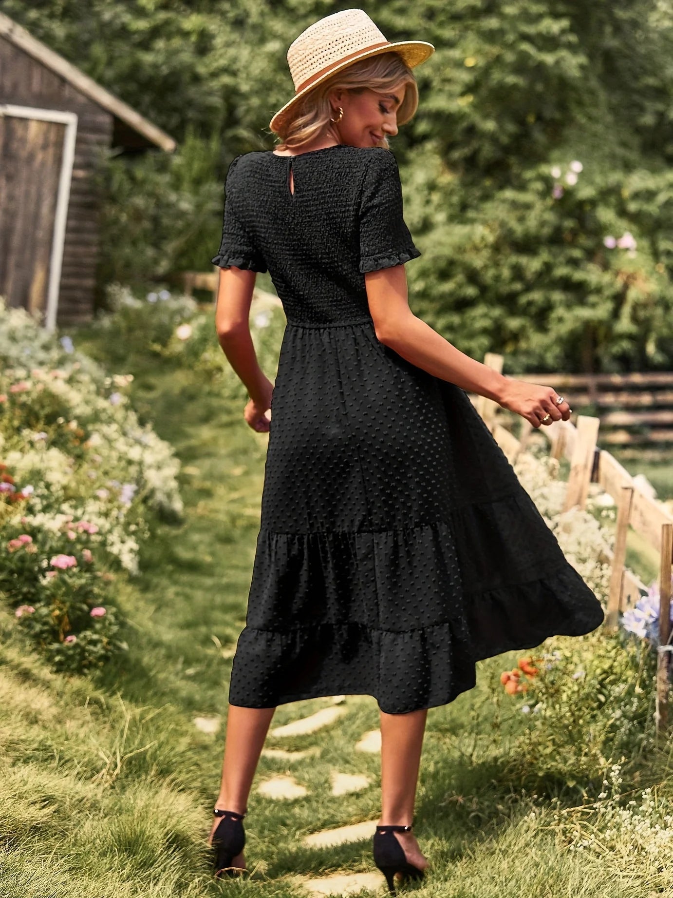ModeMeisterin Midi Kleid mit kurzen Ärmeln