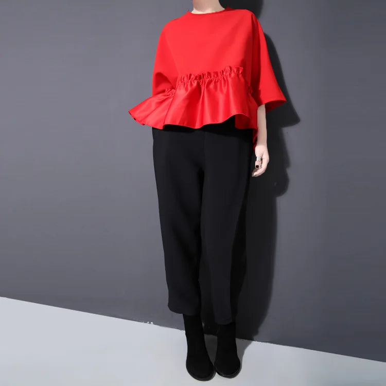 LuxeVerve Asymmetrische Ruffle Hem Blouse