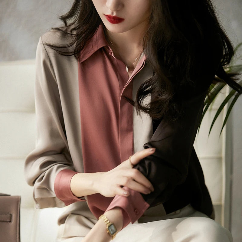Vintage Satin Button-up Blouse for Women