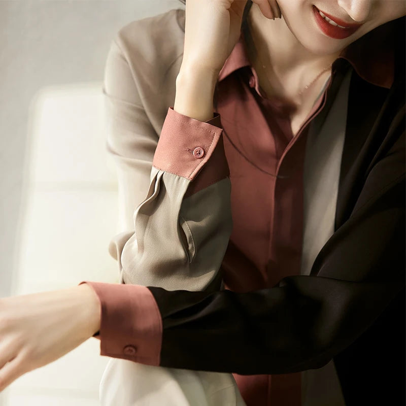 Vintage Satin Button-up Blouse for Women