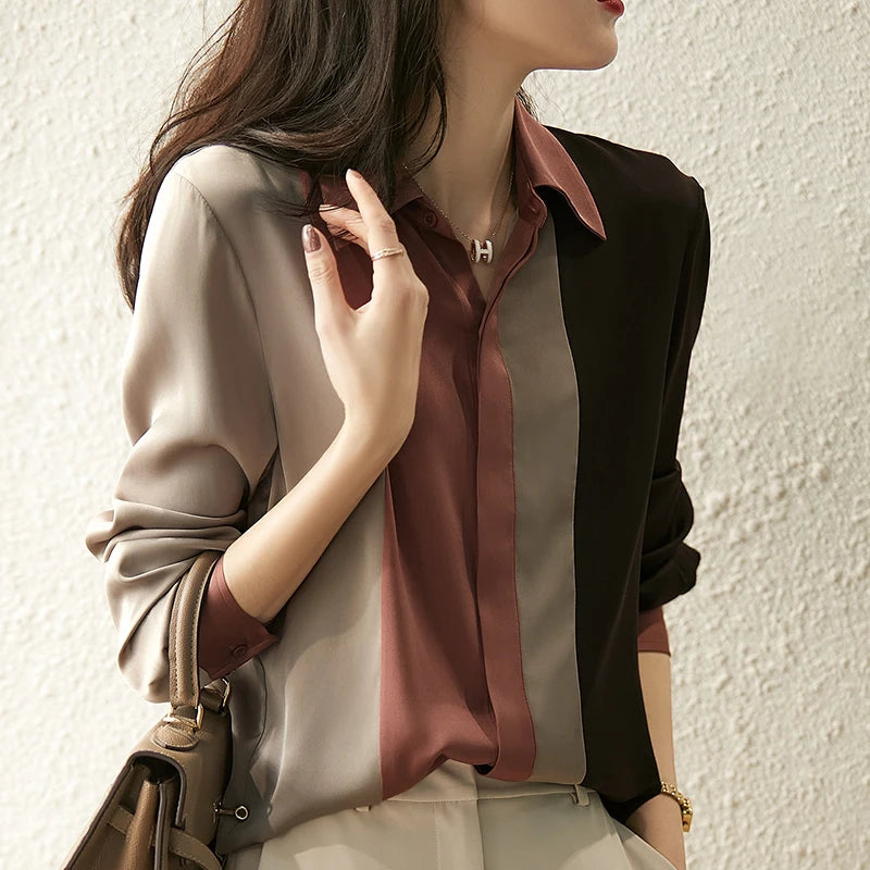 Vintage Satin Button-up Blouse for Women