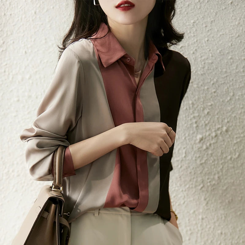 Vintage Satin Button-up Blouse for Women