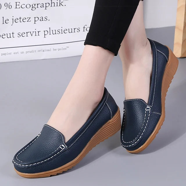 Lexi Dames Schoenen: Nieuwe Lederen Platte Schoenen met Wigvormige Hakken