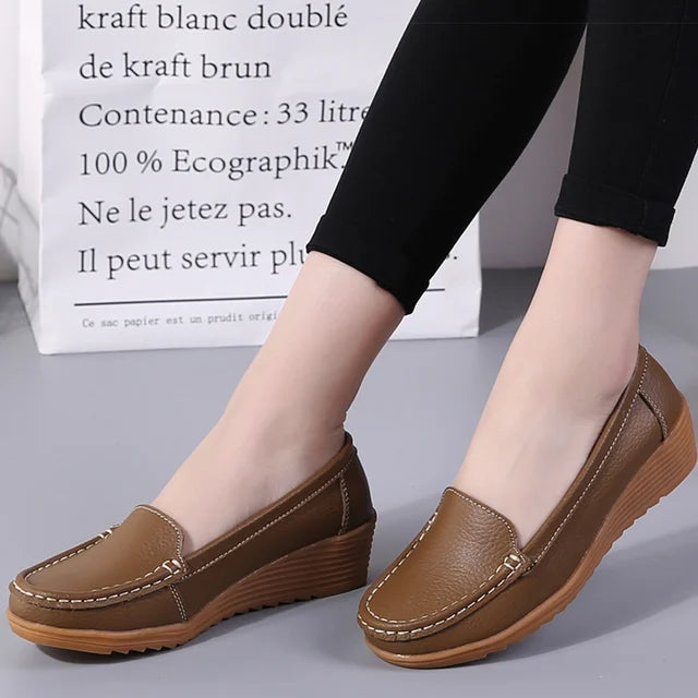 Lexi Dames Schoenen: Nieuwe Lederen Platte Schoenen met Wigvormige Hakken