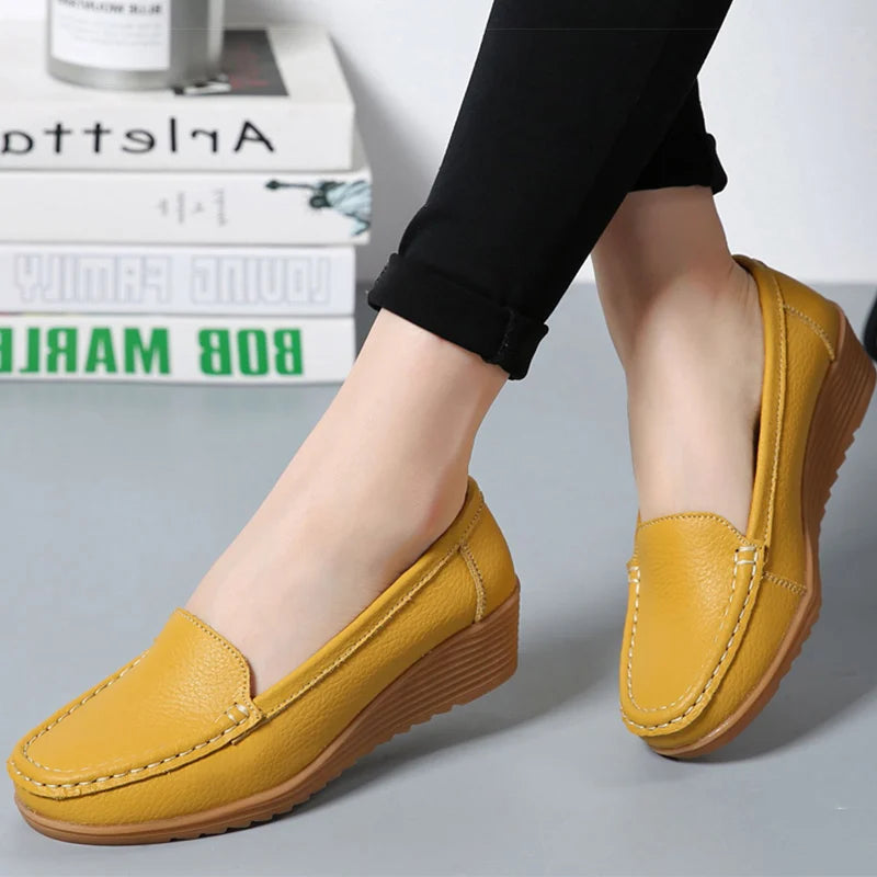 Lexi Dames Schoenen: Nieuwe Lederen Platte Schoenen met Wigvormige Hakken
