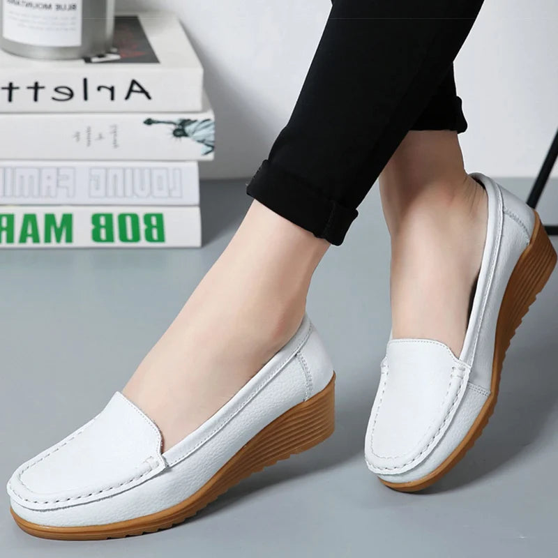 Lexi Dames Schoenen: Nieuwe Lederen Platte Schoenen met Wigvormige Hakken