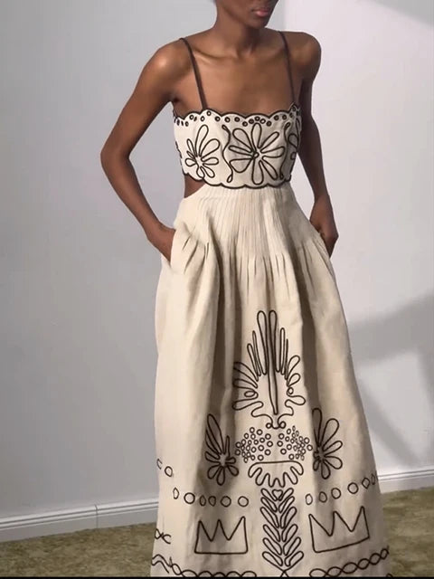 Bohemian Spaghettiband Lange Strandjurk