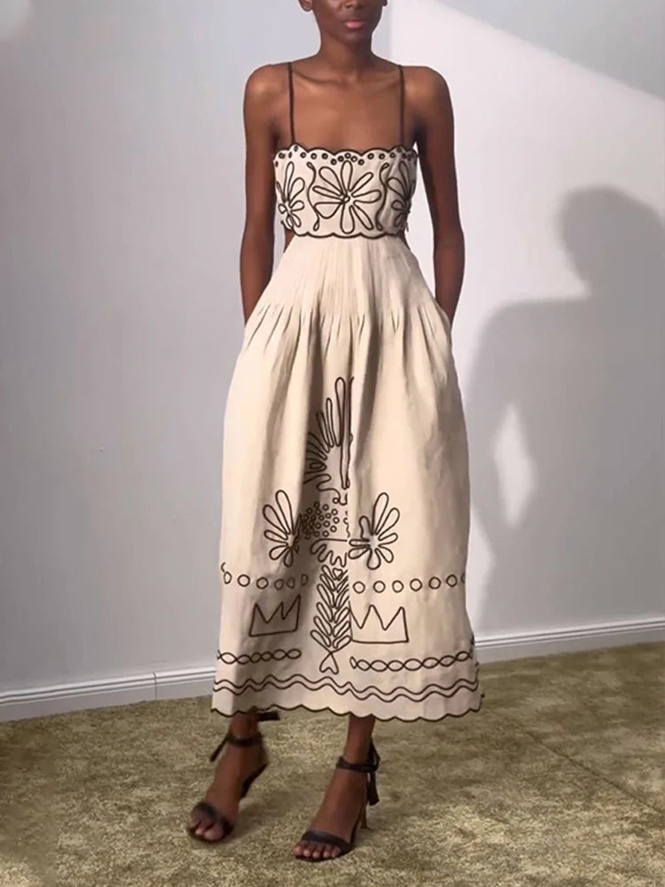 Bohemian Spaghettiband Lange Strandjurk