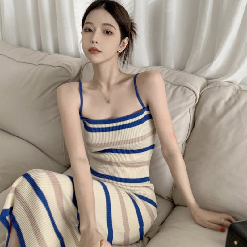 Summer Striped Knitted Sweater Dress