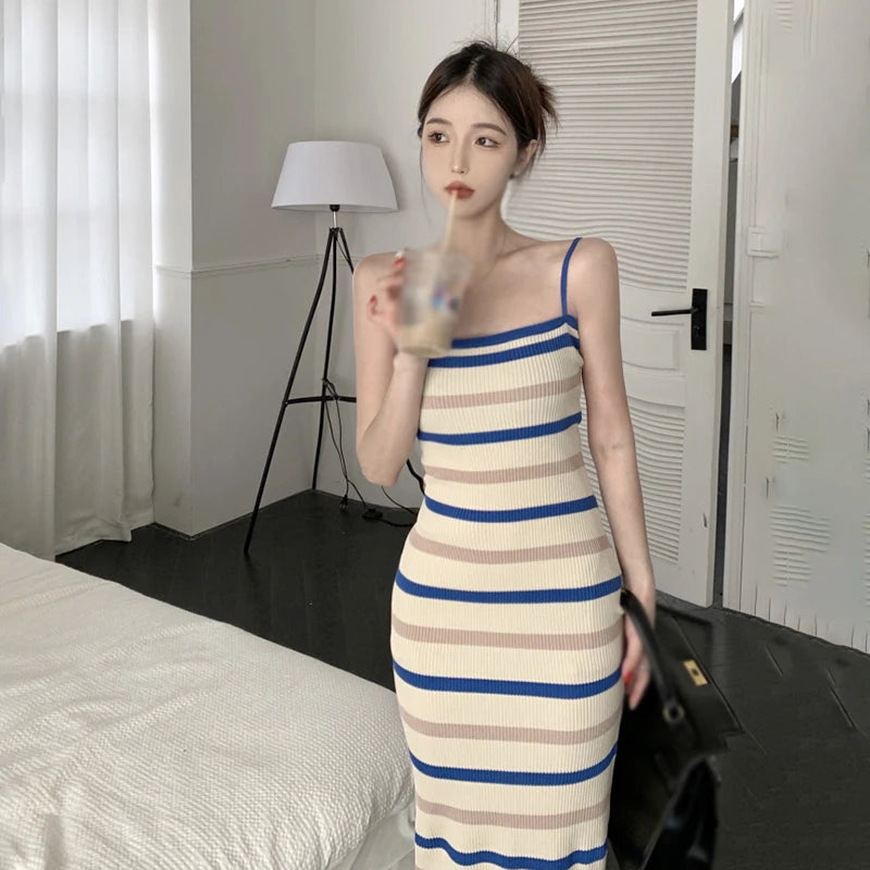 Summer Striped Knitted Sweater Dress