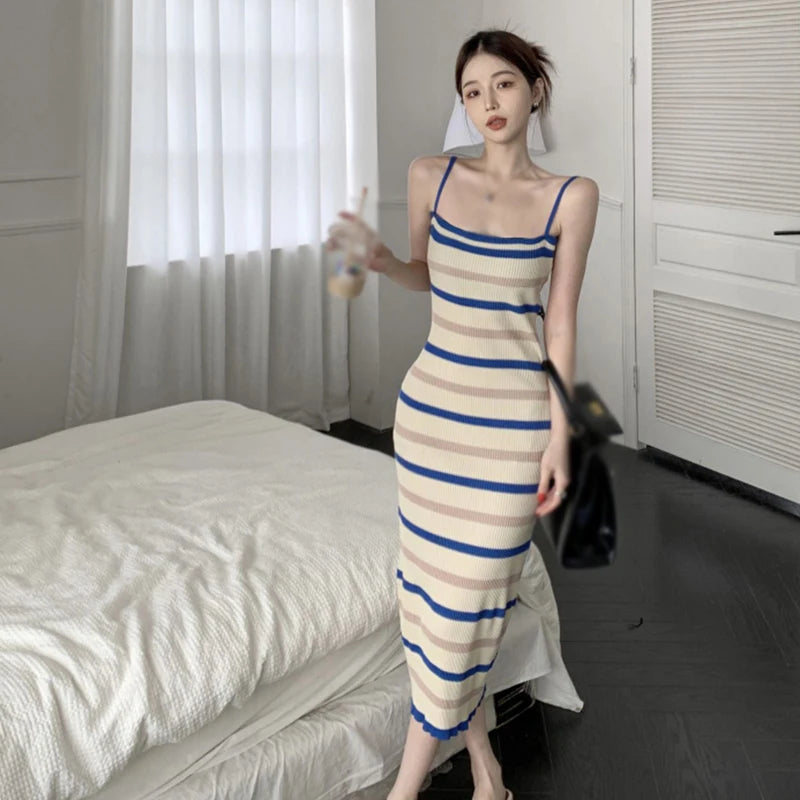 Summer Striped Knitted Sweater Dress