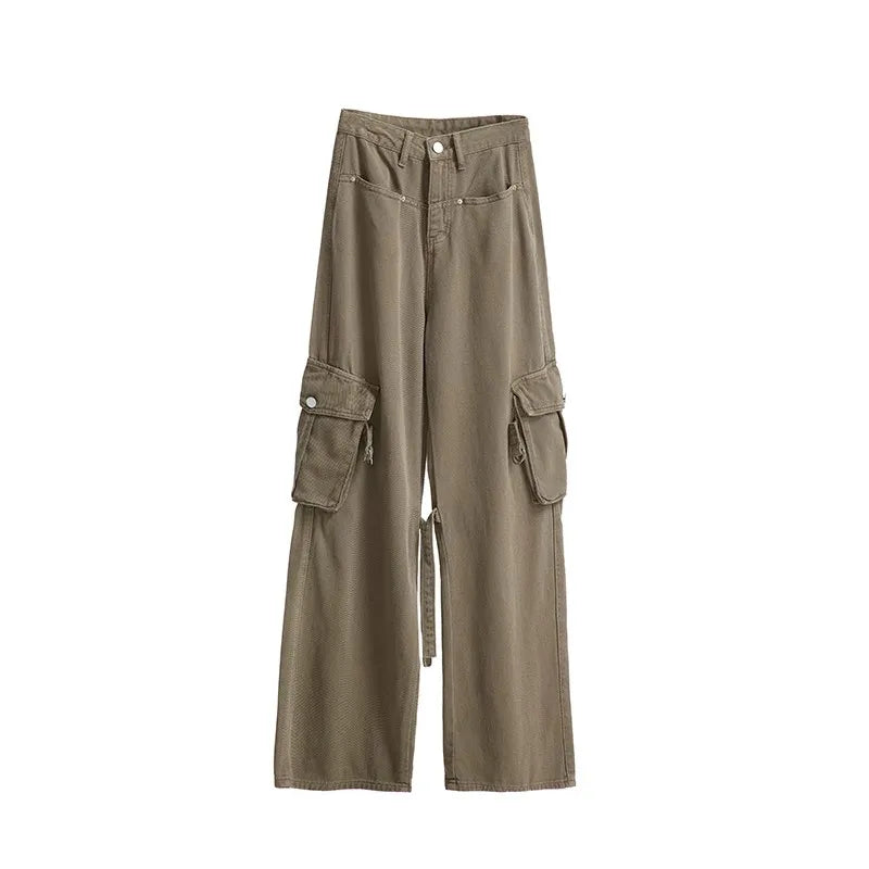 Amerikanische Retro Khaki Cargo Hose für Frauen