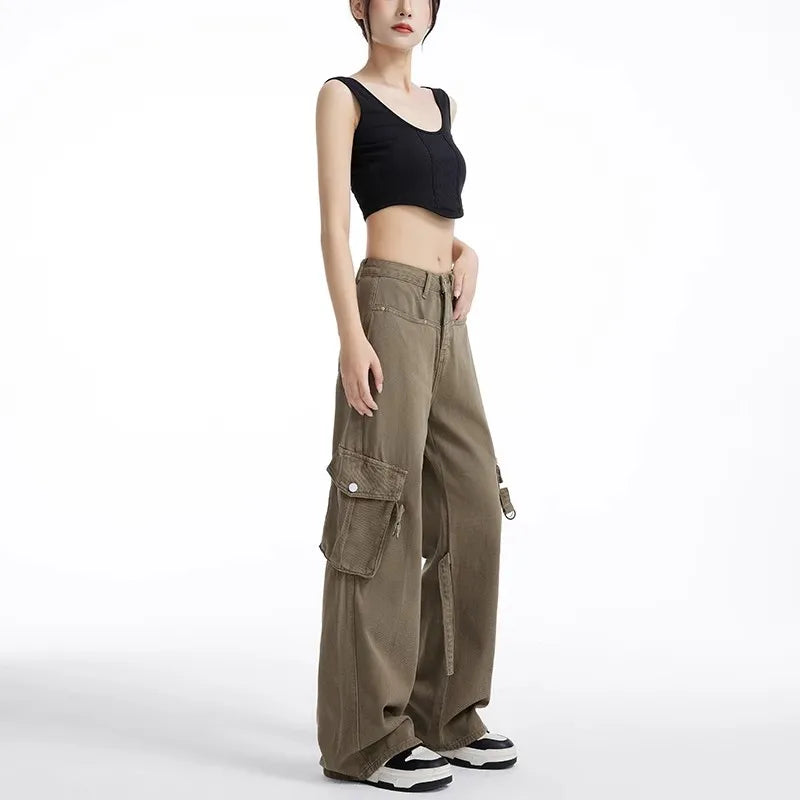 Amerikanische Retro Khaki Cargo Hose für Frauen