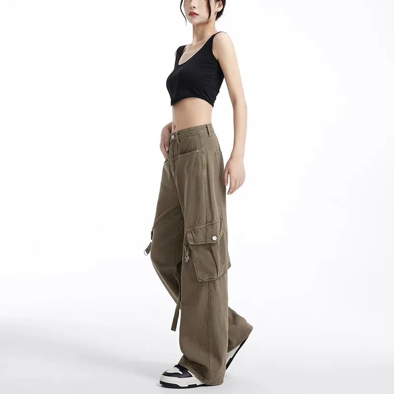 Amerikanische Retro Khaki Cargo Hose für Frauen