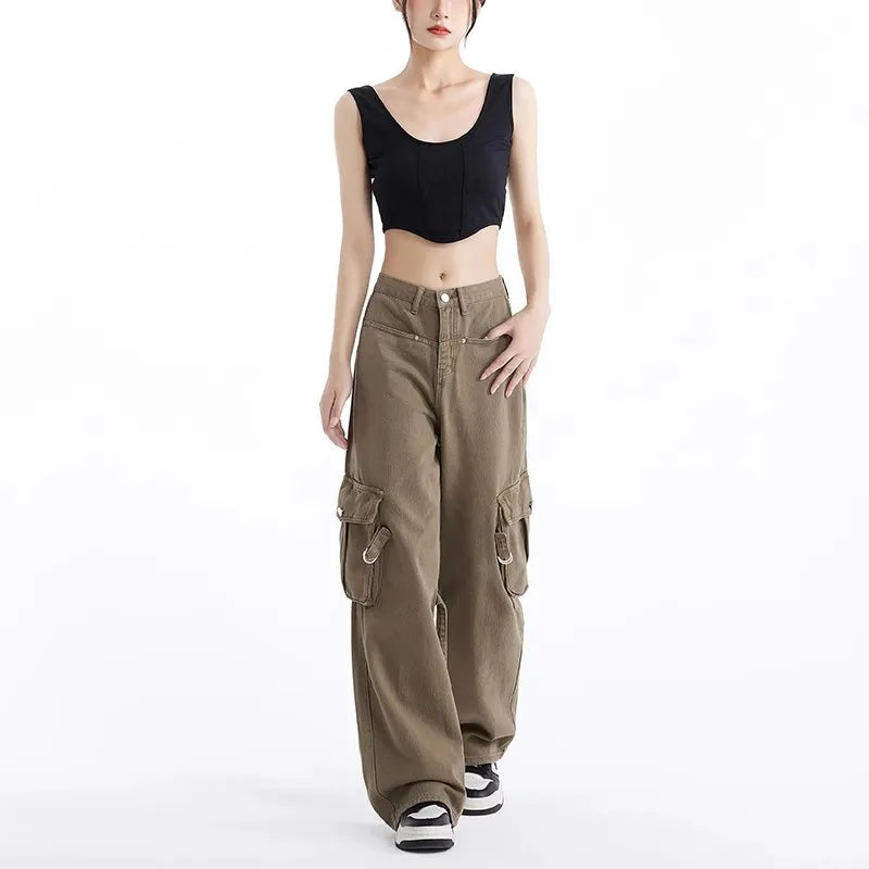 Amerikanische Retro Khaki Cargo Hose für Frauen