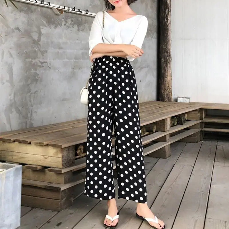 Mode Express Pantaloni a Pois a Gamba Larga