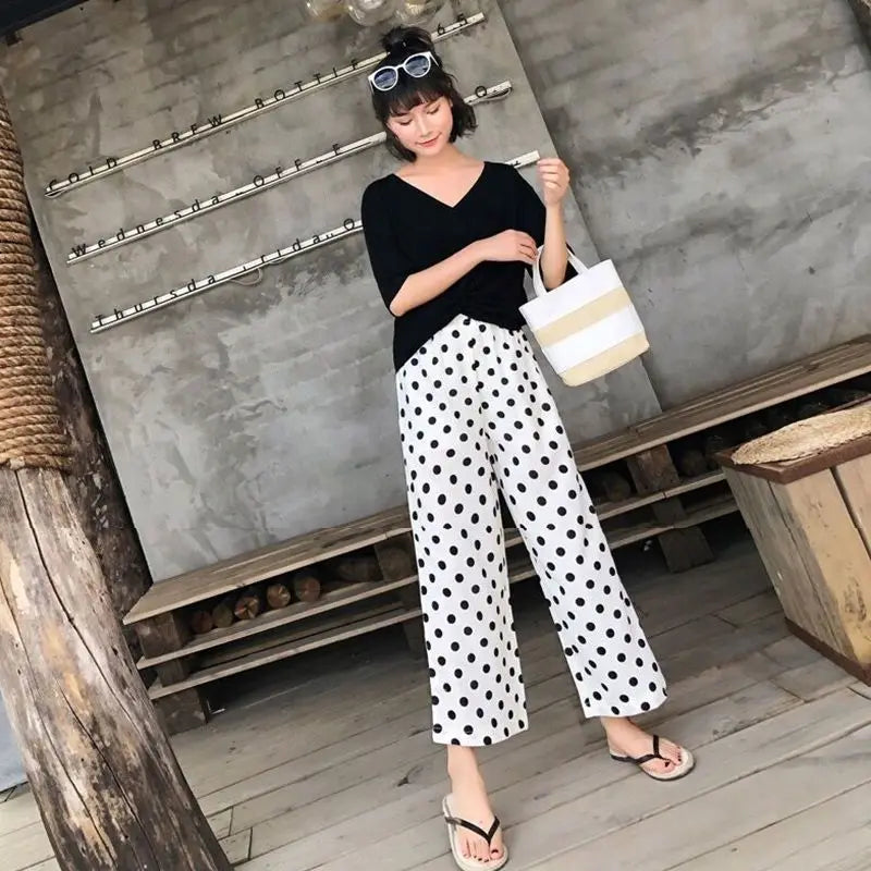 Mode Express Pantaloni a Pois a Gamba Larga