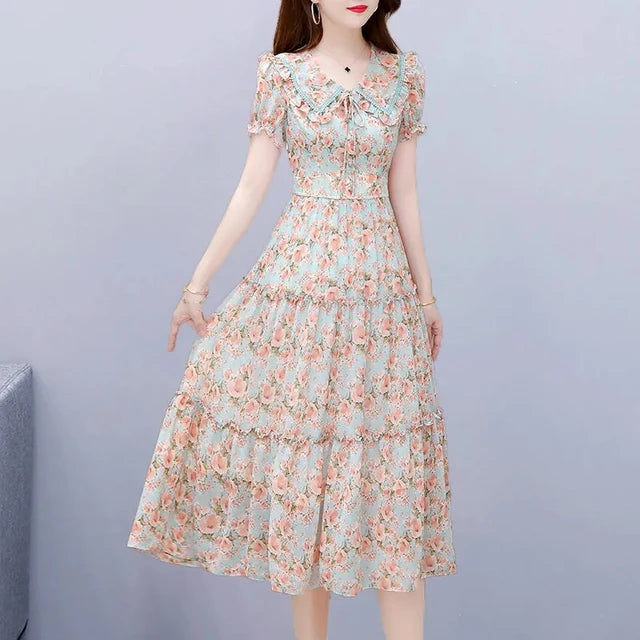 Betoverende Bloemenprint Zomerjurk met Peter Pan-kraag voor Vrouwen