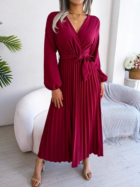 V-hals Maxi Jurk met Lange Mouwen