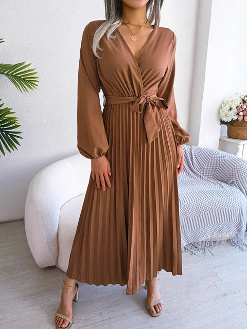 V-hals Maxi Jurk met Lange Mouwen