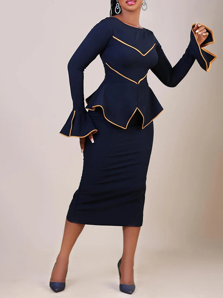 Elegant Vrouwelijke Flare Mouw Bodycon Pencil Jurk