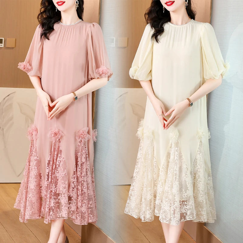 Elegante Bloemenparels Midi-Jurk 2024
