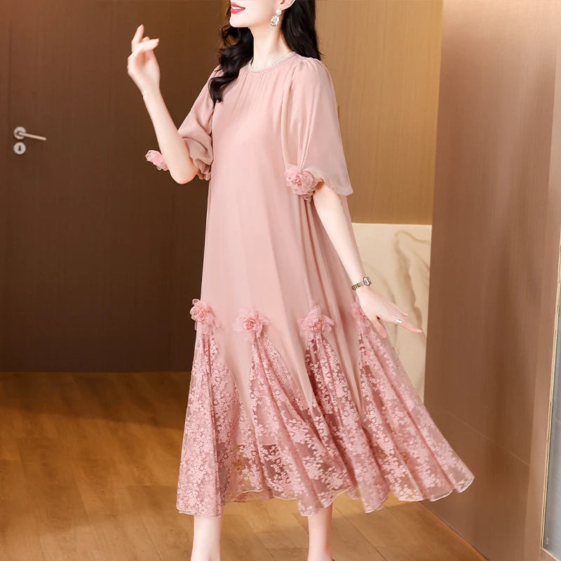 Elegante Bloemenparels Midi-Jurk 2024
