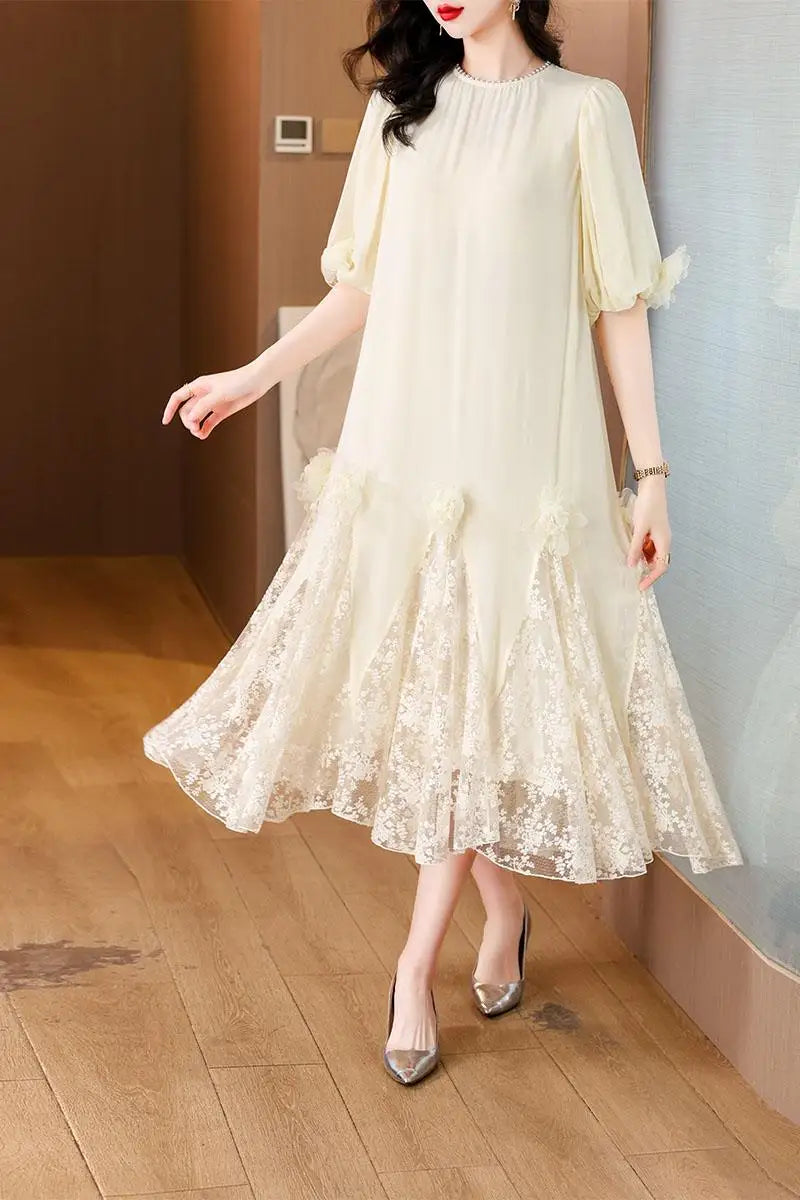 Elegante Bloemenparels Midi-Jurk 2024