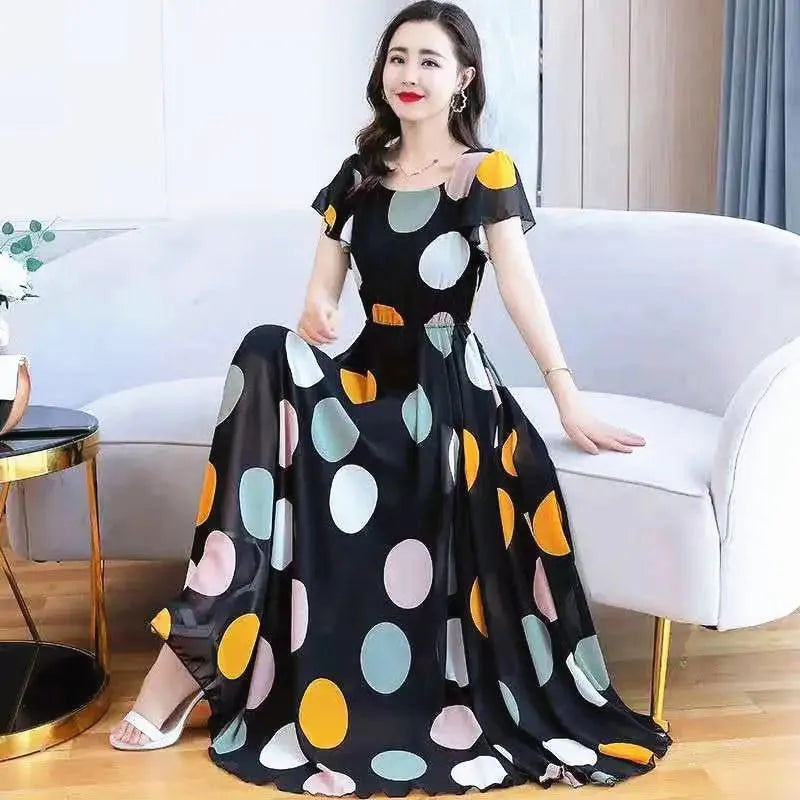 Boho Ruches & Stippen Maxi Jurk