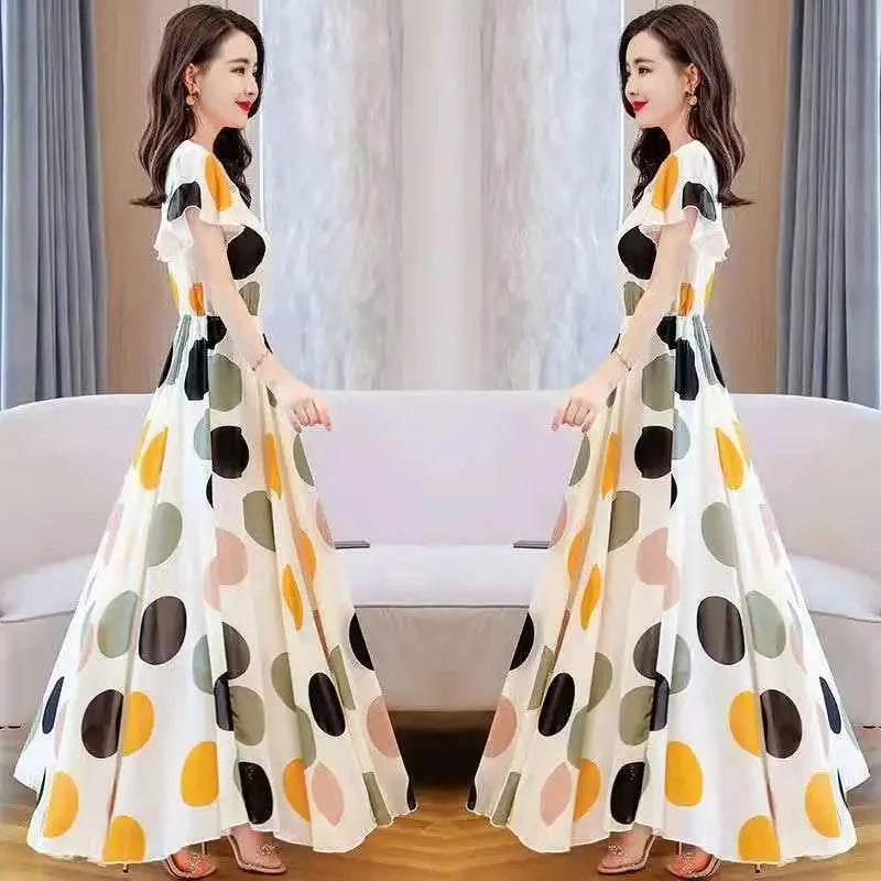 Boho Ruches & Stippen Maxi Jurk