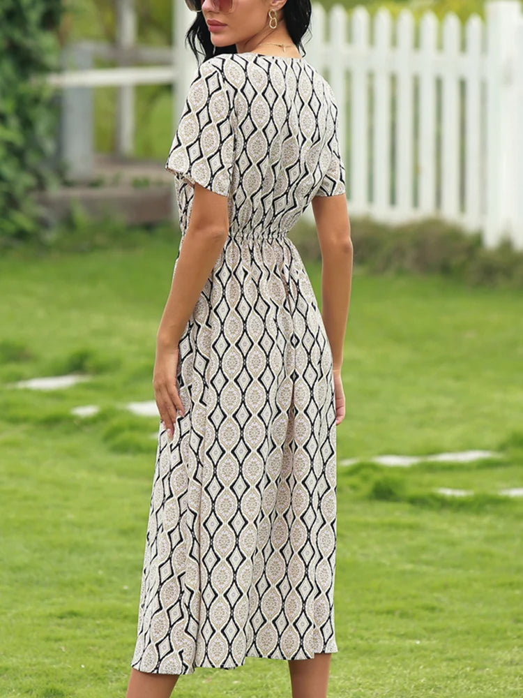 Zomerse Pleated Irregular Pattern Midi Jurk voor Dames