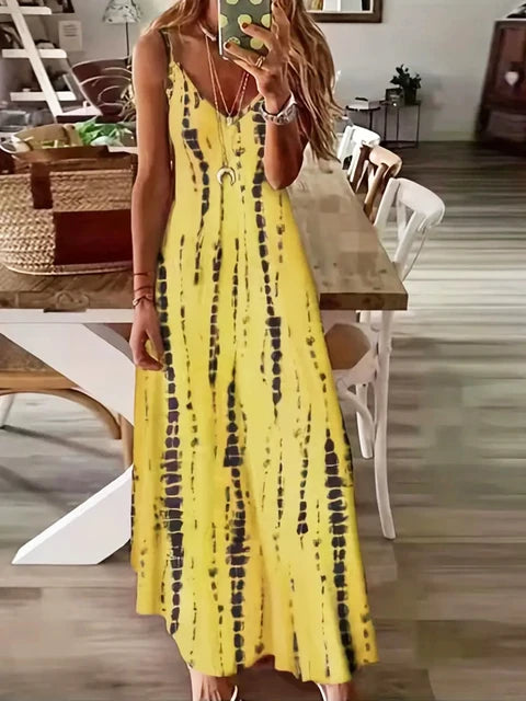 Summer Breeze Fashion Tie Dye Print Maxi Dress for Beach Vacations
