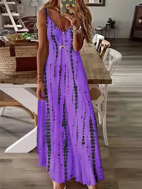 Summer Breeze Fashion Tie Dye Print Maxi Dress for Beach Vacations