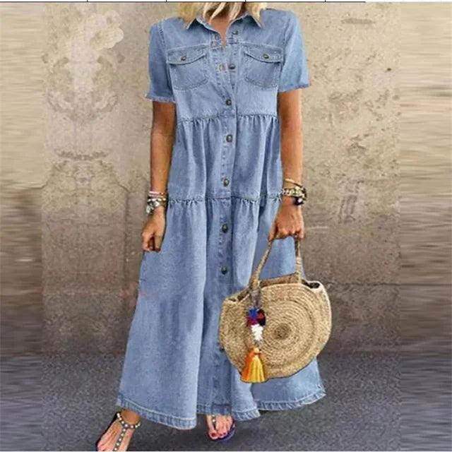 Elegante Zomerjurk met Denim Look voor Vrouwen