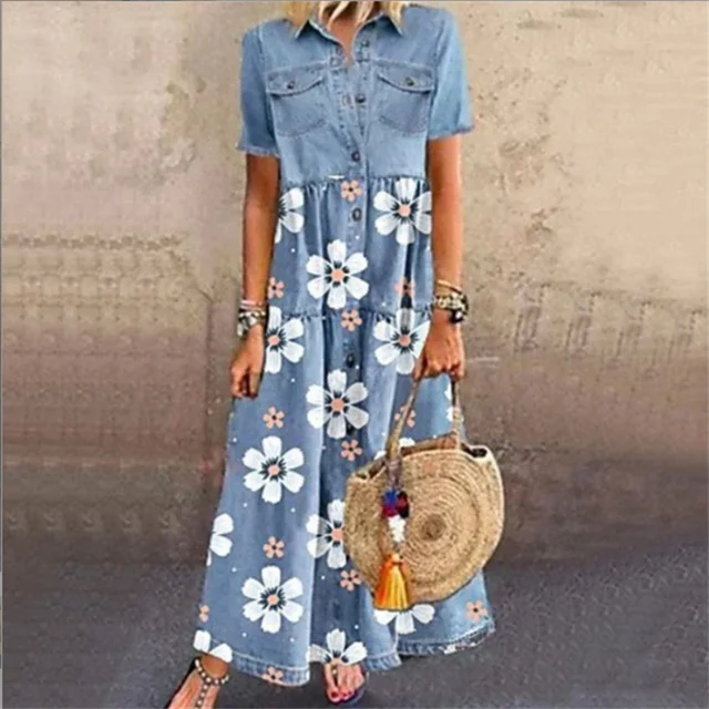 Elegante Zomerjurk met Denim Look voor Vrouwen