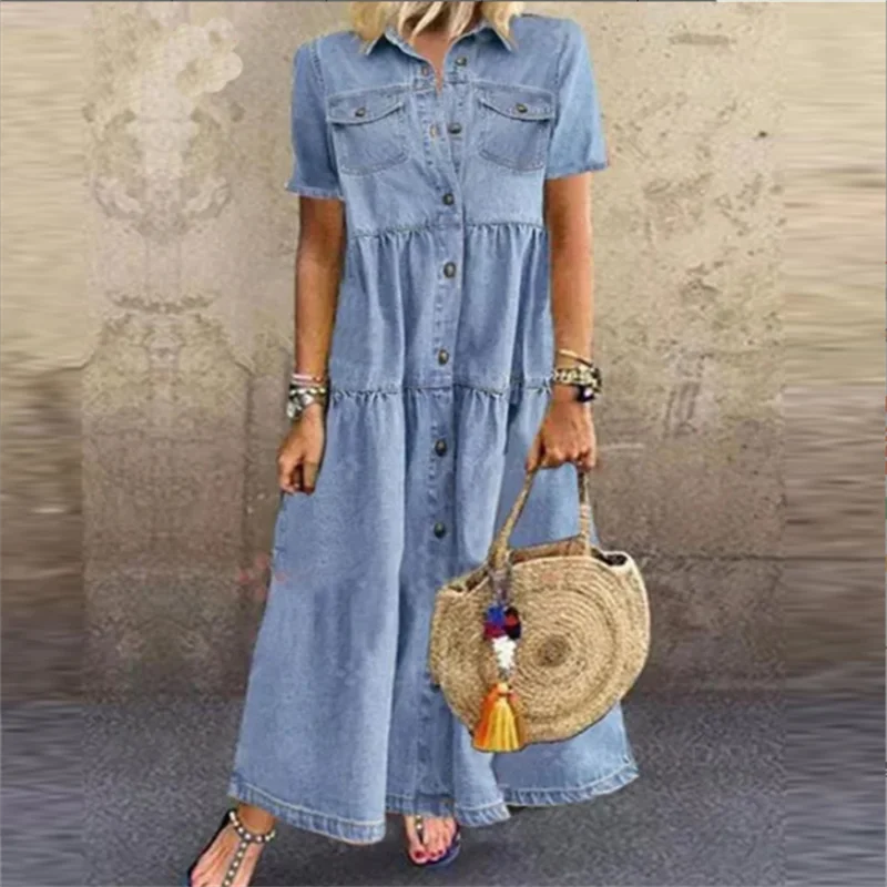 Elegante Zomerjurk met Denim Look voor Vrouwen