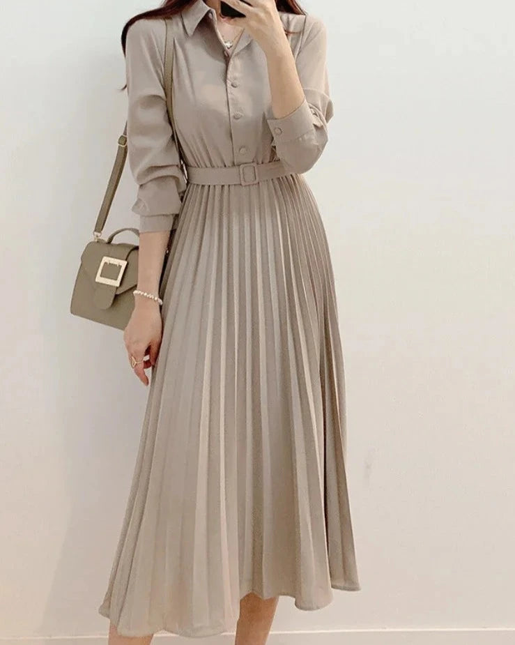Fresh Blossom Women's Clothing Spring Elegant Long Sleeve Single-Breasted High Waist Dress
