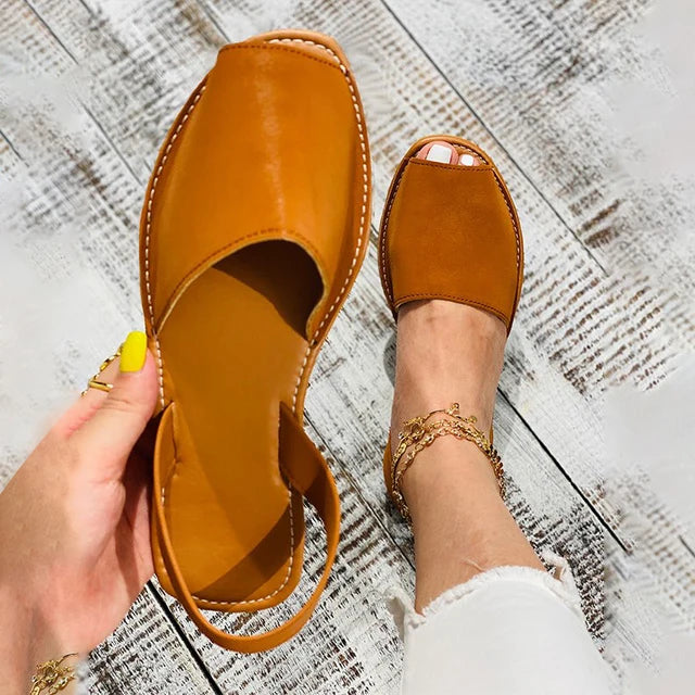 Summer Faux Leather Peep-Toe Sandals