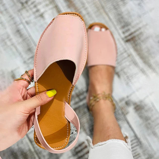 Summer Faux Leather Peep-Toe Sandals