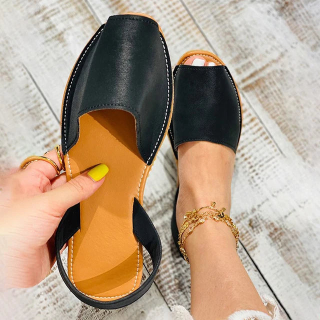 Summer Faux Leather Peep-Toe Sandals