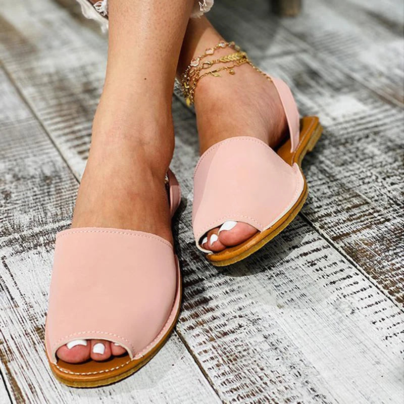 Summer Faux Leather Peep-Toe Sandals