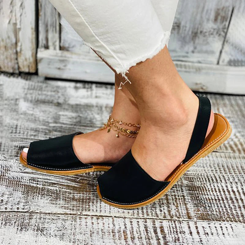 Summer Faux Leather Peep-Toe Sandals