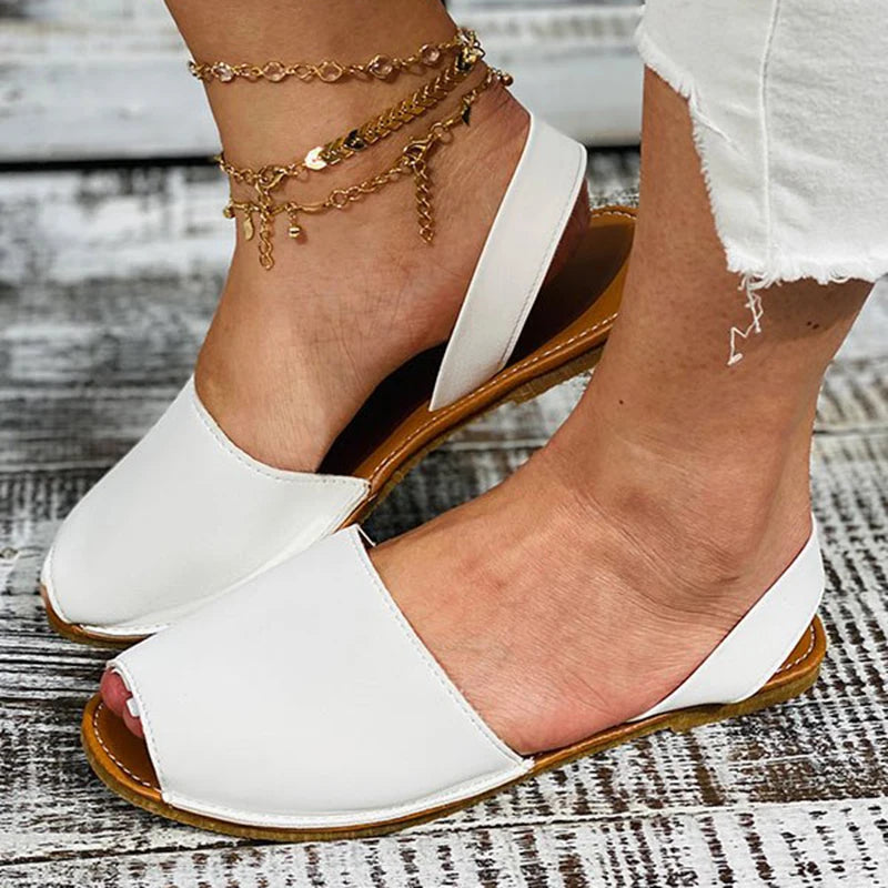 Summer Faux Leather Peep-Toe Sandals