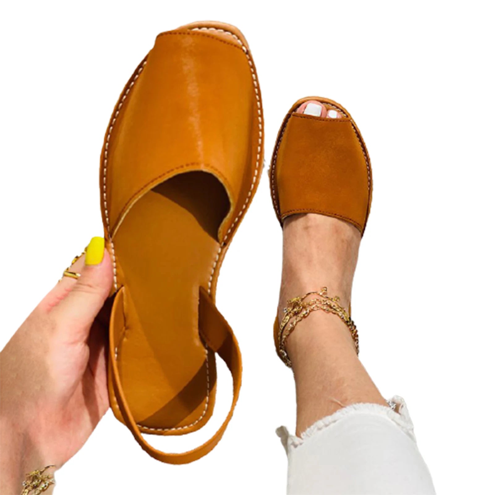 Summer Faux Leather Peep-Toe Sandals