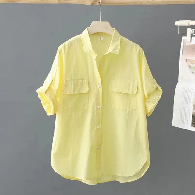 Yellow Cotton Polo Shirt for Women - "ModaChic" 2024 Collection