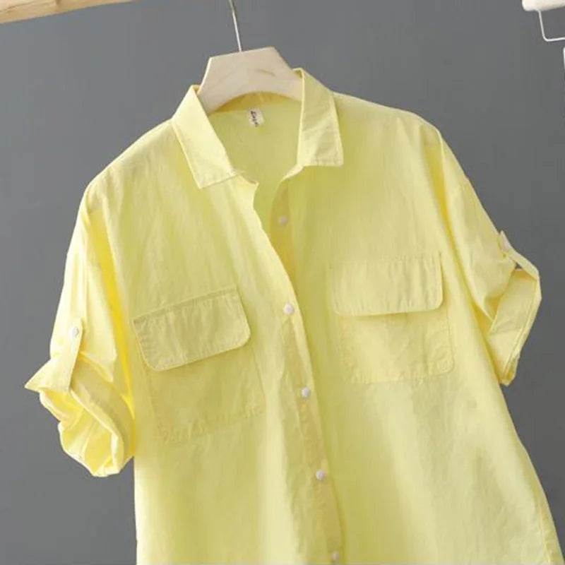 Yellow Cotton Polo Shirt for Women - "ModaChic" 2024 Collection