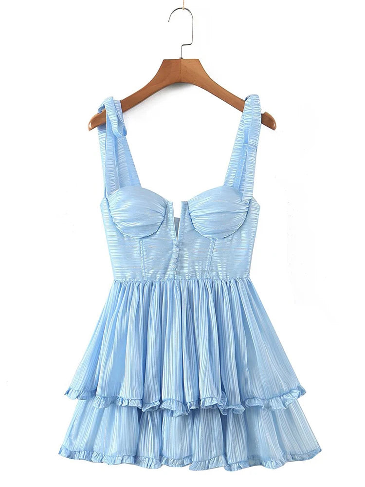 Yenkye Fashion Women Spaghetti Ruffle Tiered Chiffon Dress