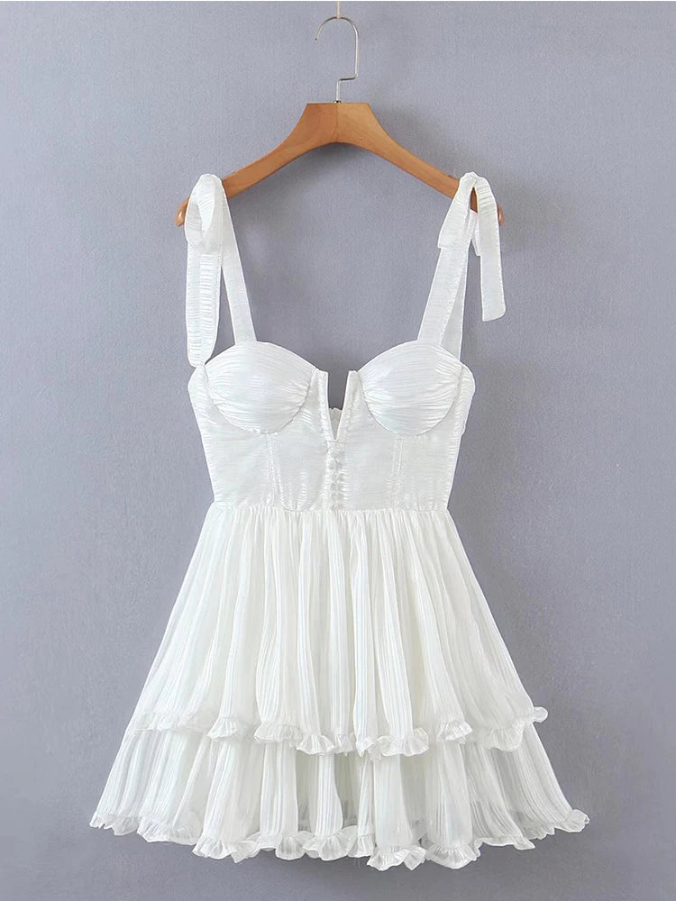 Yenkye Fashion Women Spaghetti Ruffle Tiered Chiffon Dress